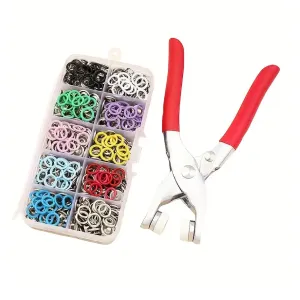 1pc Grommet Eyelet Plier Set, 50pcs Multicolored Metal Eyelets Grommet Ring With Washer For DIY Leathercraft Scrapbook Shoes Belt Cap Bag Tags Clothes, Eyelet Hole Punch Pliers Metal Accessories