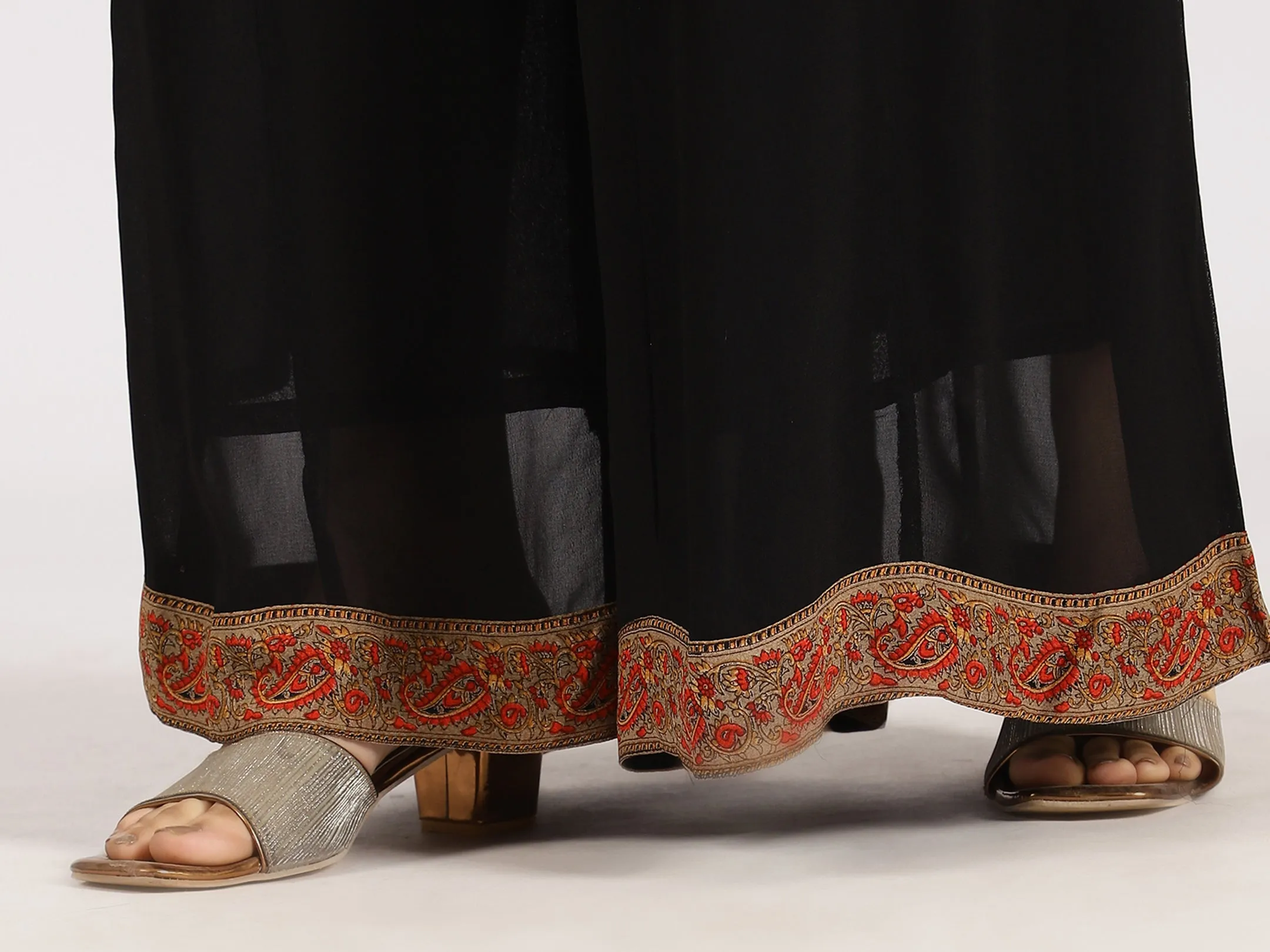 Black Floral-Printed Straight Kurta with Palazzo Set