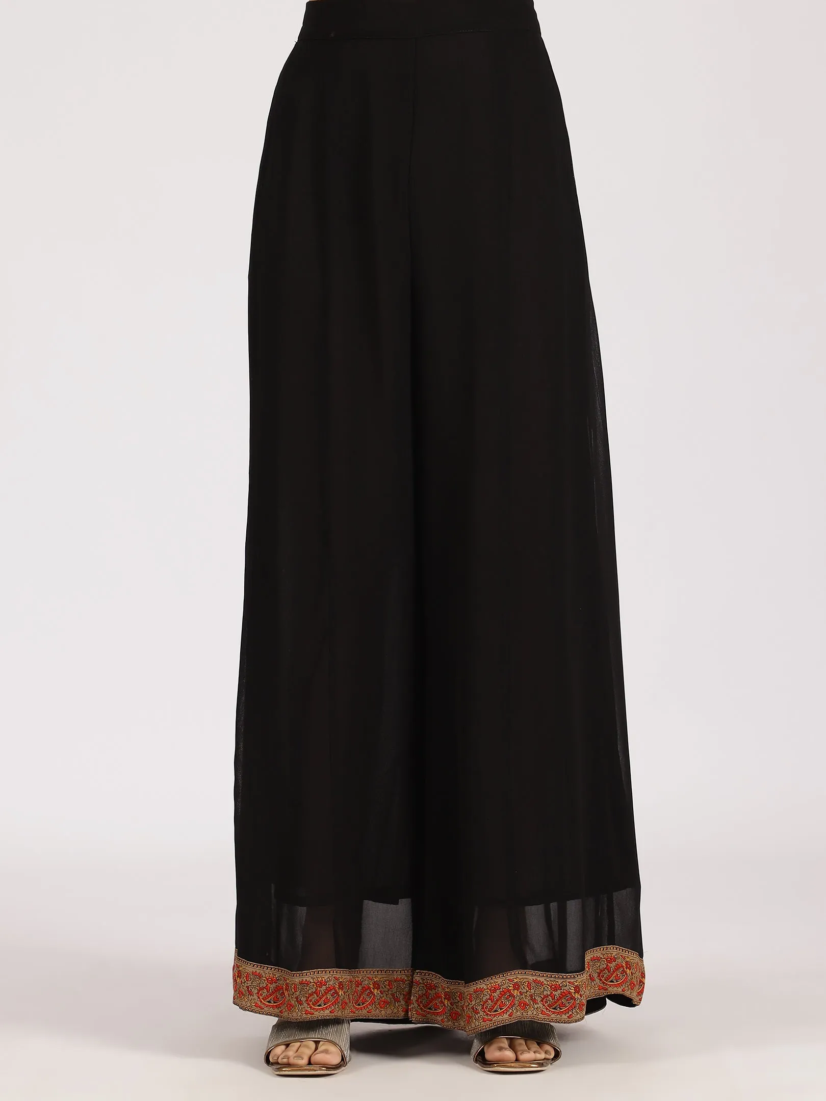 Black Floral-Printed Straight Kurta with Palazzo Set