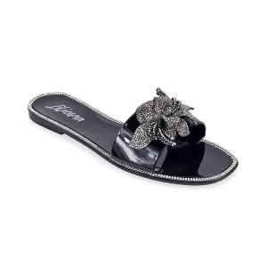 Black Rhinestone Flower W/ Jelly Slide Sandal