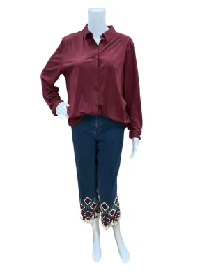 Chico Size Large Maroon Suede Consignment Ladies Casual Top