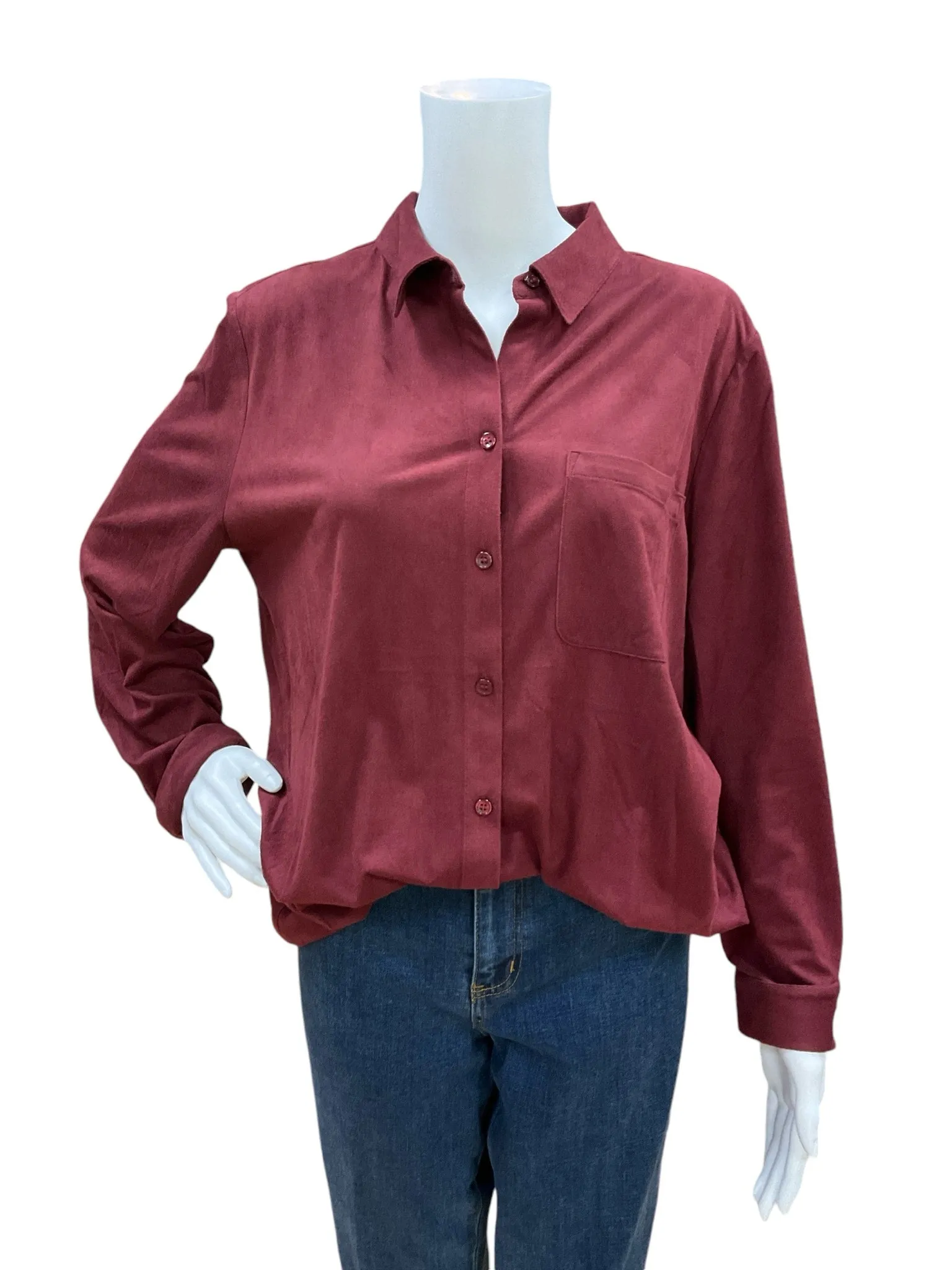 Chico Size Large Maroon Suede Consignment Ladies Casual Top