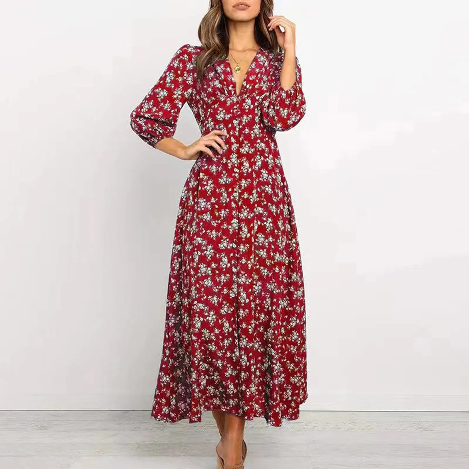 Chloe  Button Front Floral Midi Dress