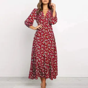 Chloe  Button Front Floral Midi Dress