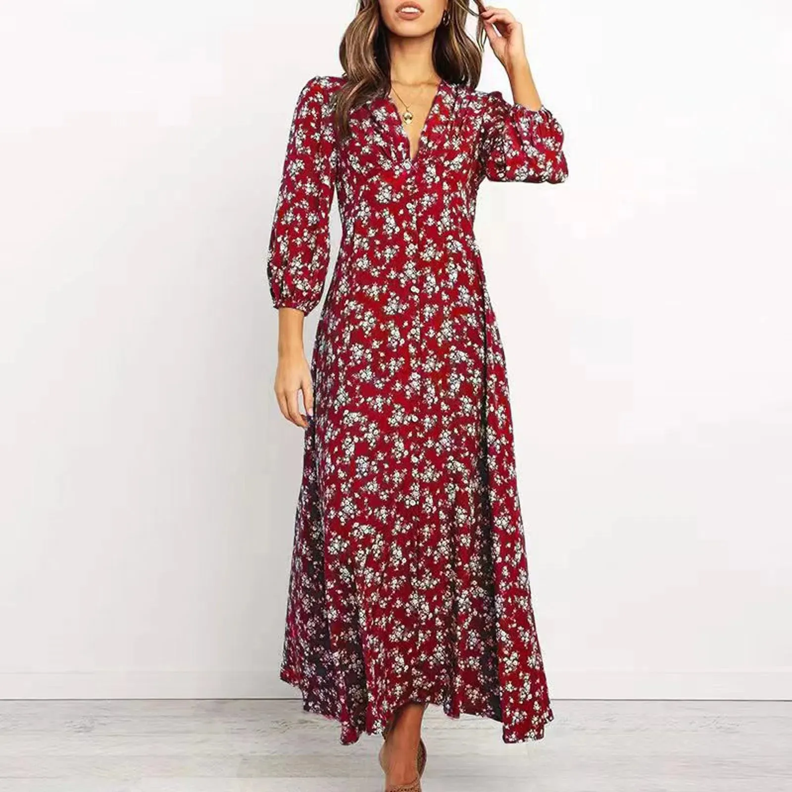 Chloe  Button Front Floral Midi Dress