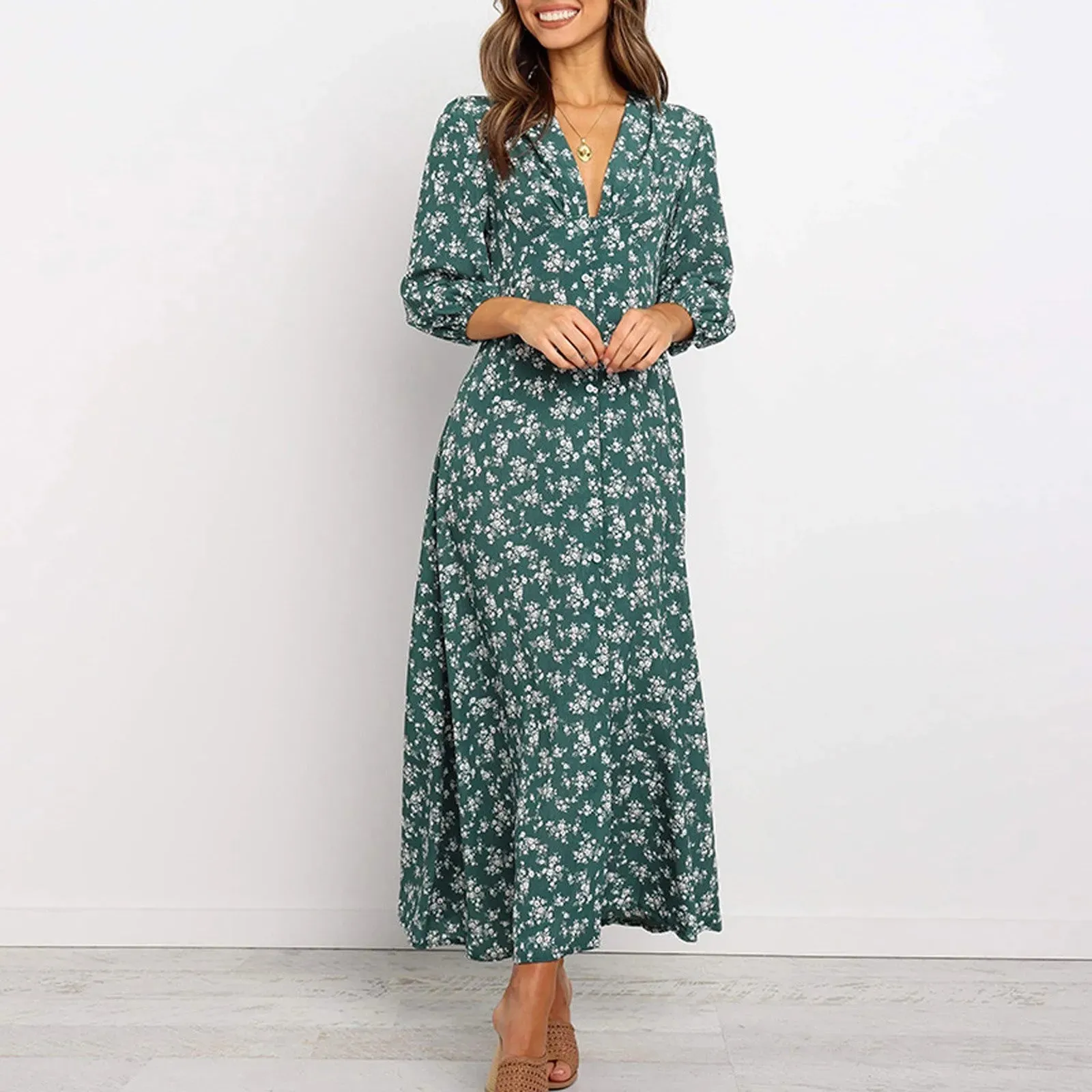 Chloe  Button Front Floral Midi Dress