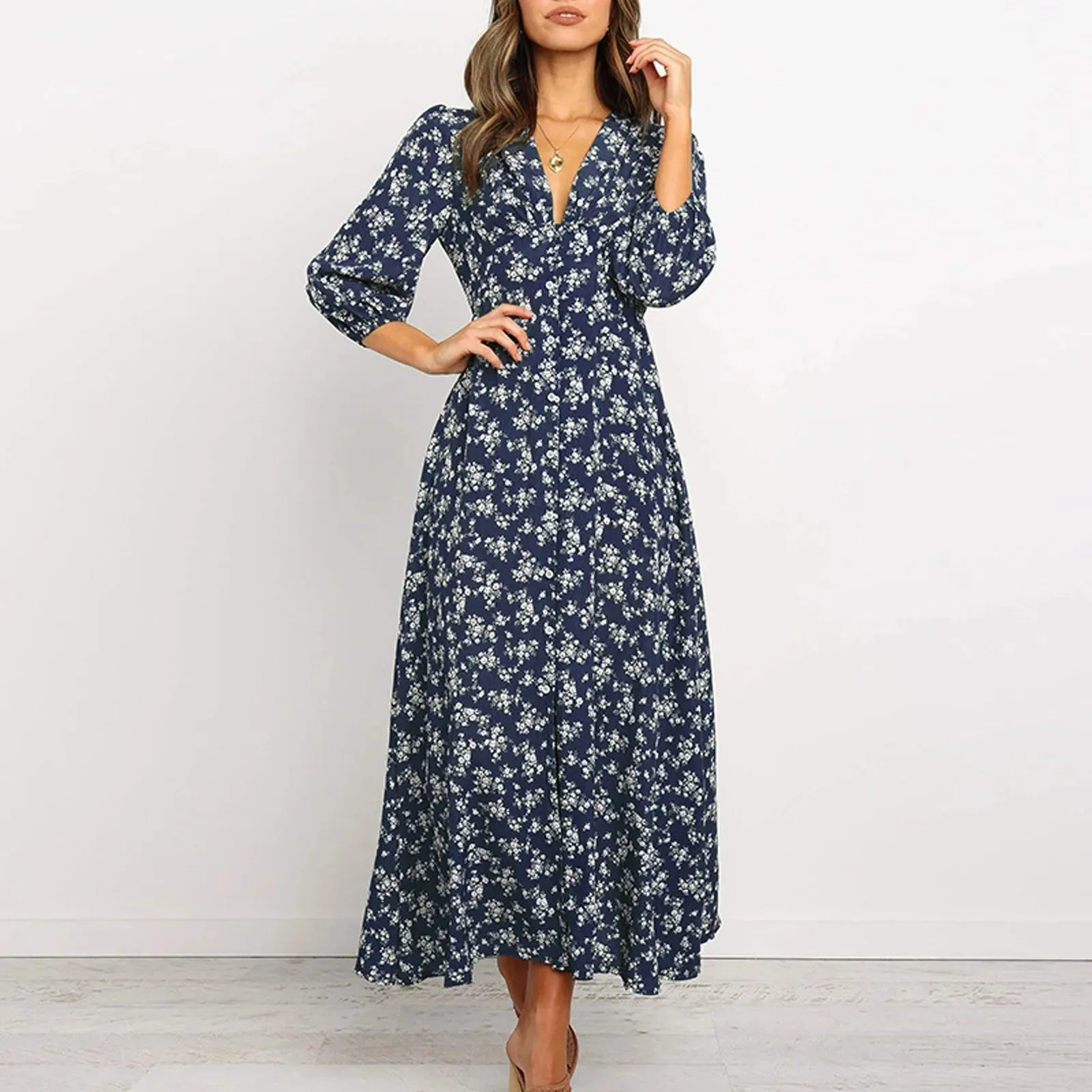 Chloe  Button Front Floral Midi Dress