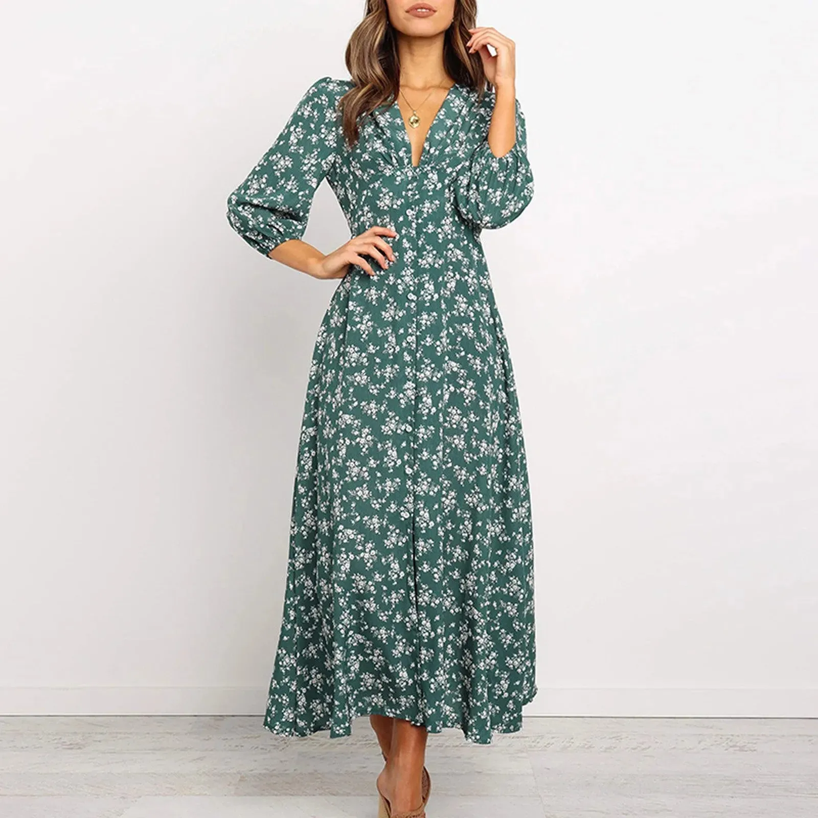 Chloe  Button Front Floral Midi Dress