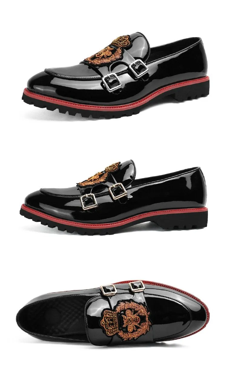 Embroidery Buckle PU Leather Slip-On Pointy Toe Loafers Shoes