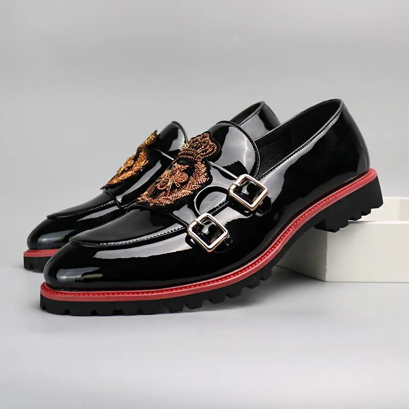 Embroidery Buckle PU Leather Slip-On Pointy Toe Loafers Shoes