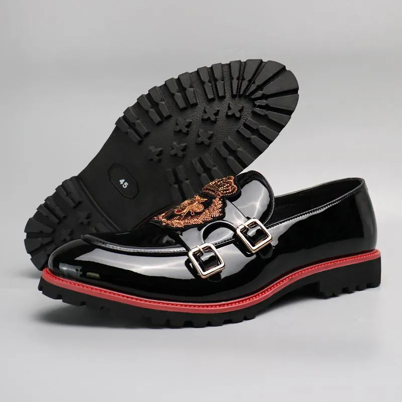 Embroidery Buckle PU Leather Slip-On Pointy Toe Loafers Shoes