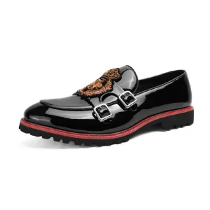 Embroidery Buckle PU Leather Slip-On Pointy Toe Loafers Shoes