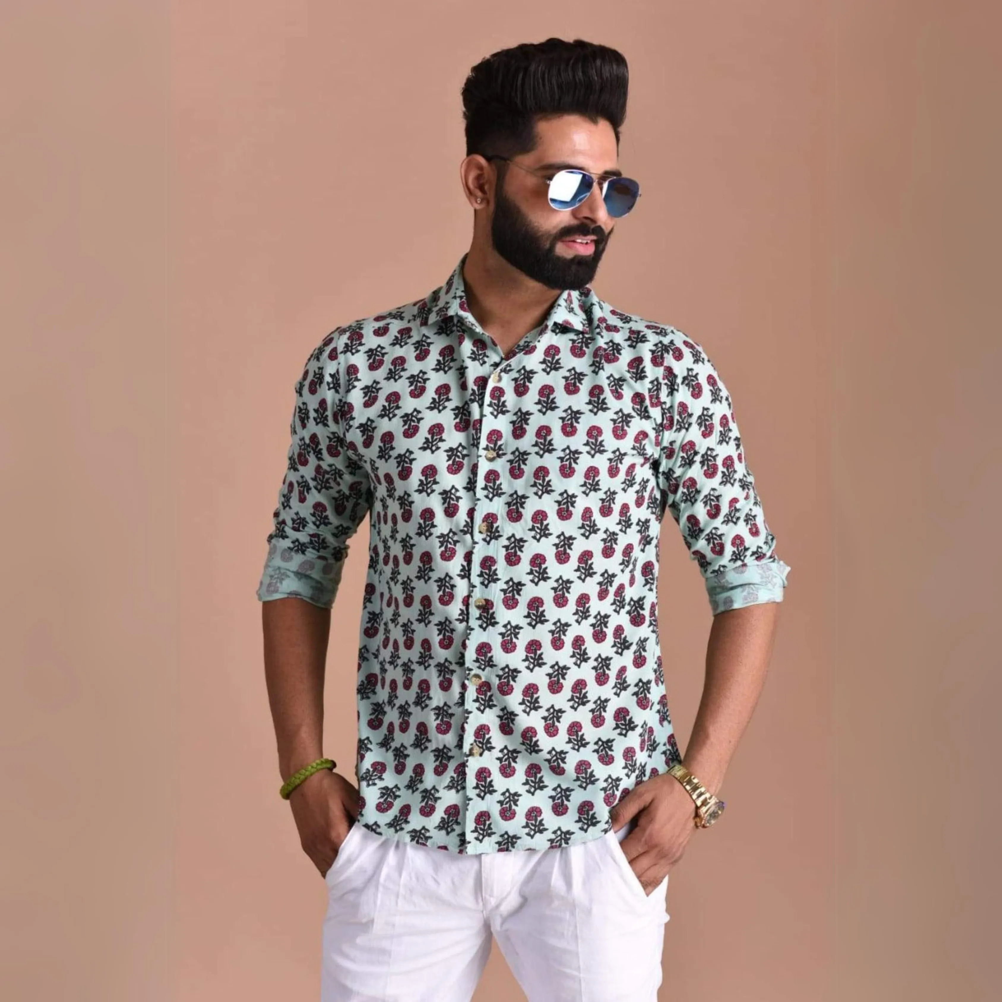 Light Green Booti Printed Shirt