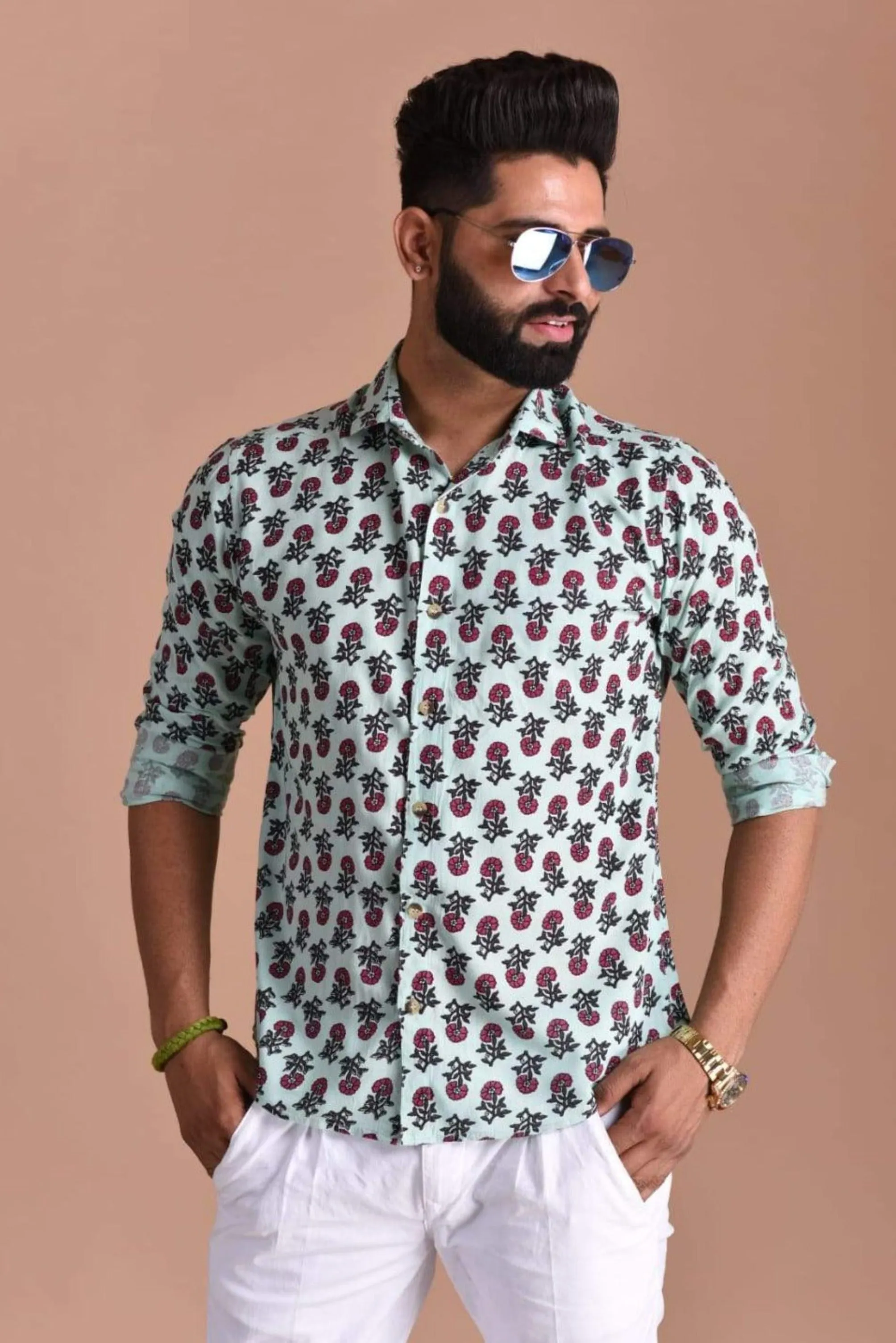 Light Green Booti Printed Shirt