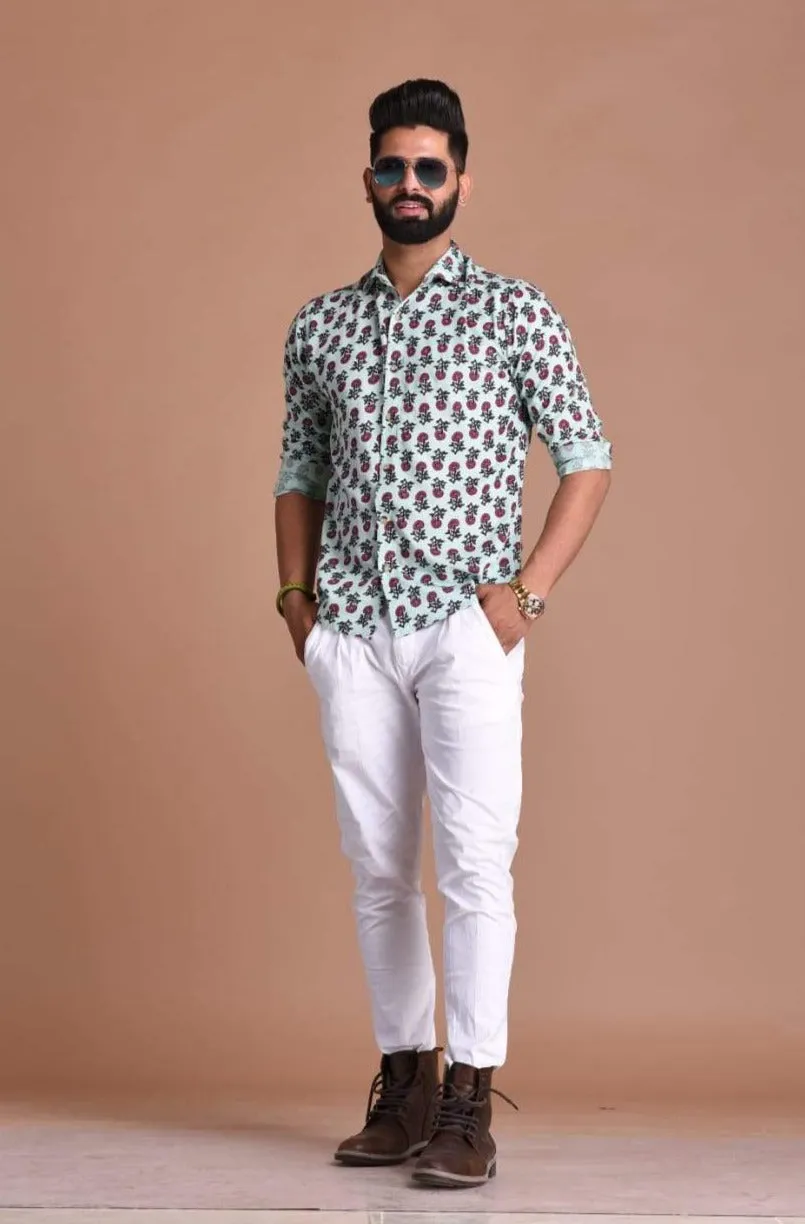 Light Green Booti Printed Shirt