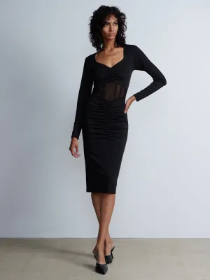Long Sleeve Corset Matte Jersey Midi Dress