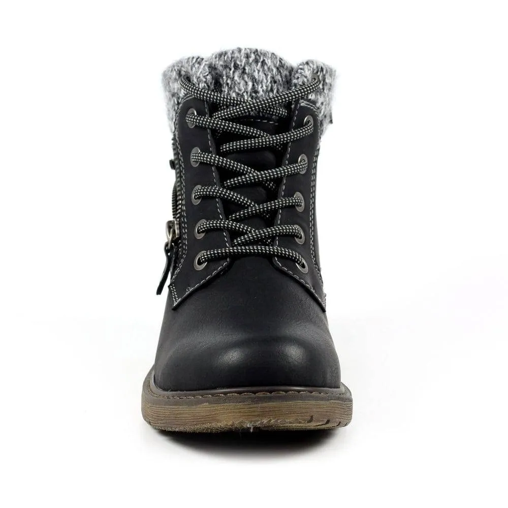 Lunar GLB090 Benson III Ladies Black Waterproof Zip & Lace Ankle Boots