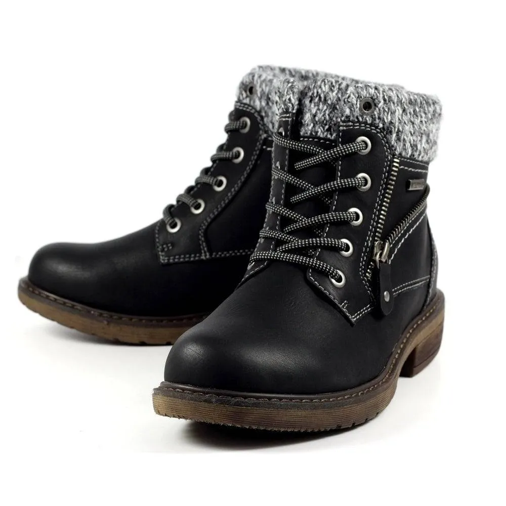 Lunar GLB090 Benson III Ladies Black Waterproof Zip & Lace Ankle Boots