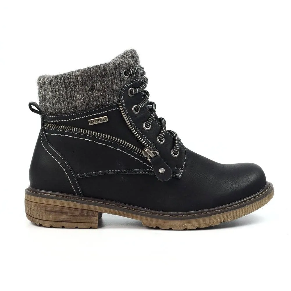 Lunar GLB090 Benson III Ladies Black Waterproof Zip & Lace Ankle Boots