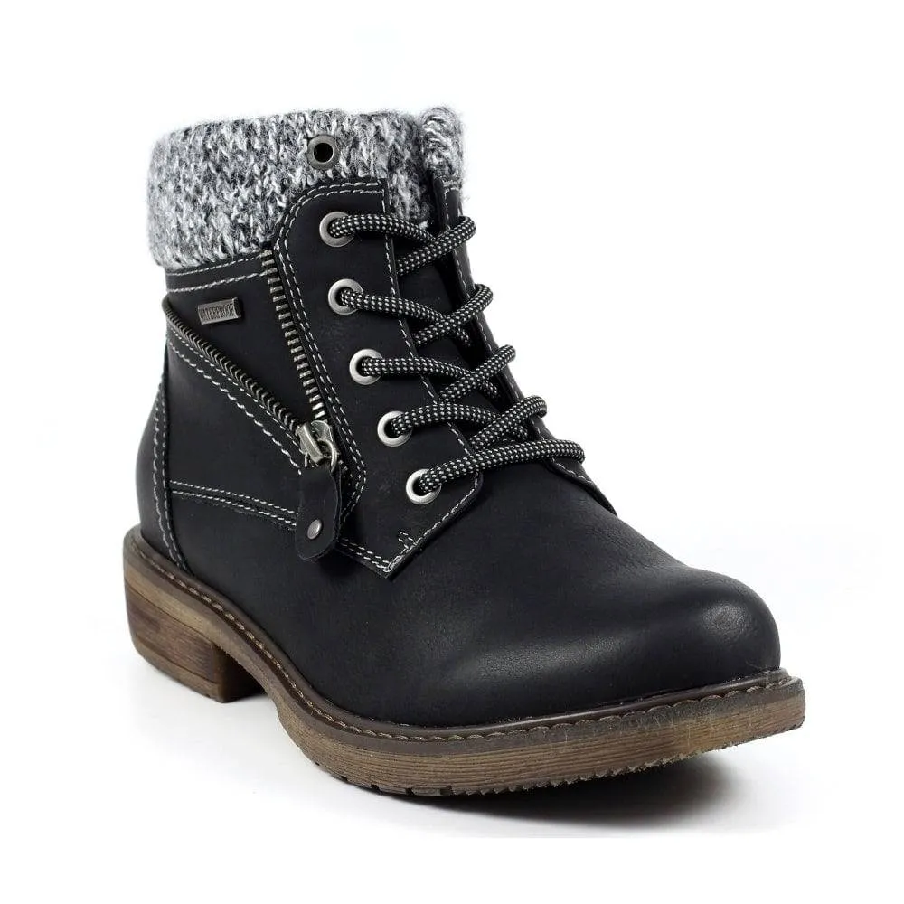 Lunar GLB090 Benson III Ladies Black Waterproof Zip & Lace Ankle Boots