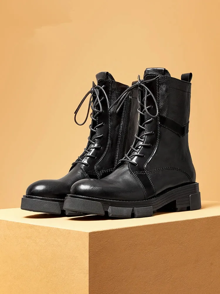 Mid Calf Men's English Casual Style Leather Boots