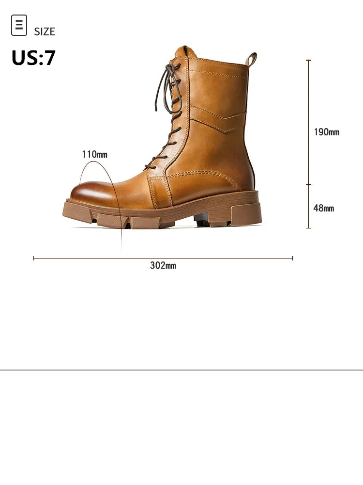 Mid Calf Men's English Casual Style Leather Boots