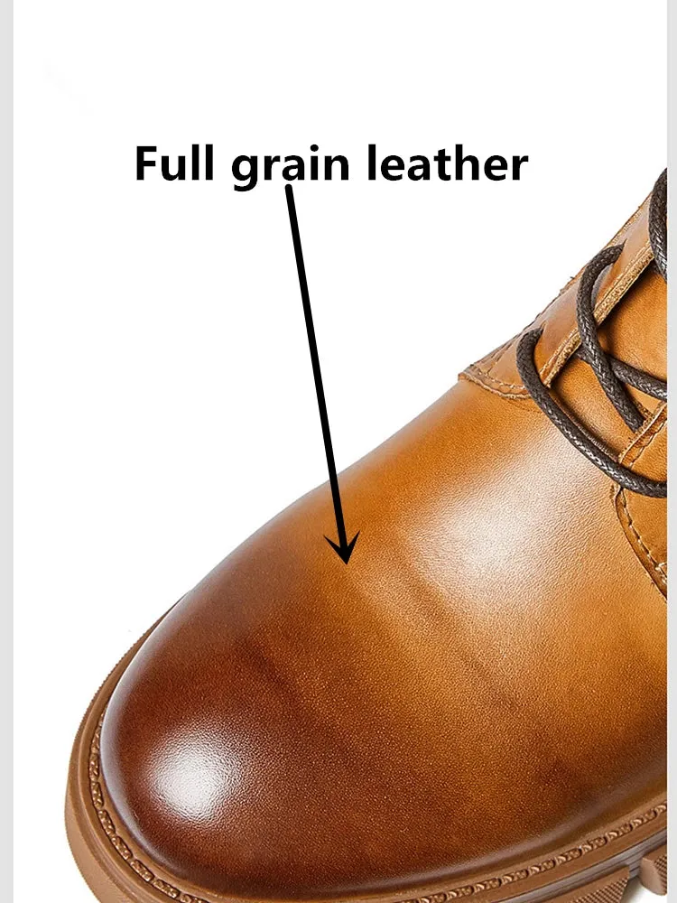 Mid Calf Men's English Casual Style Leather Boots