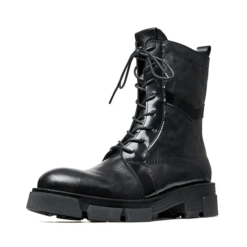 Mid Calf Men's English Casual Style Leather Boots