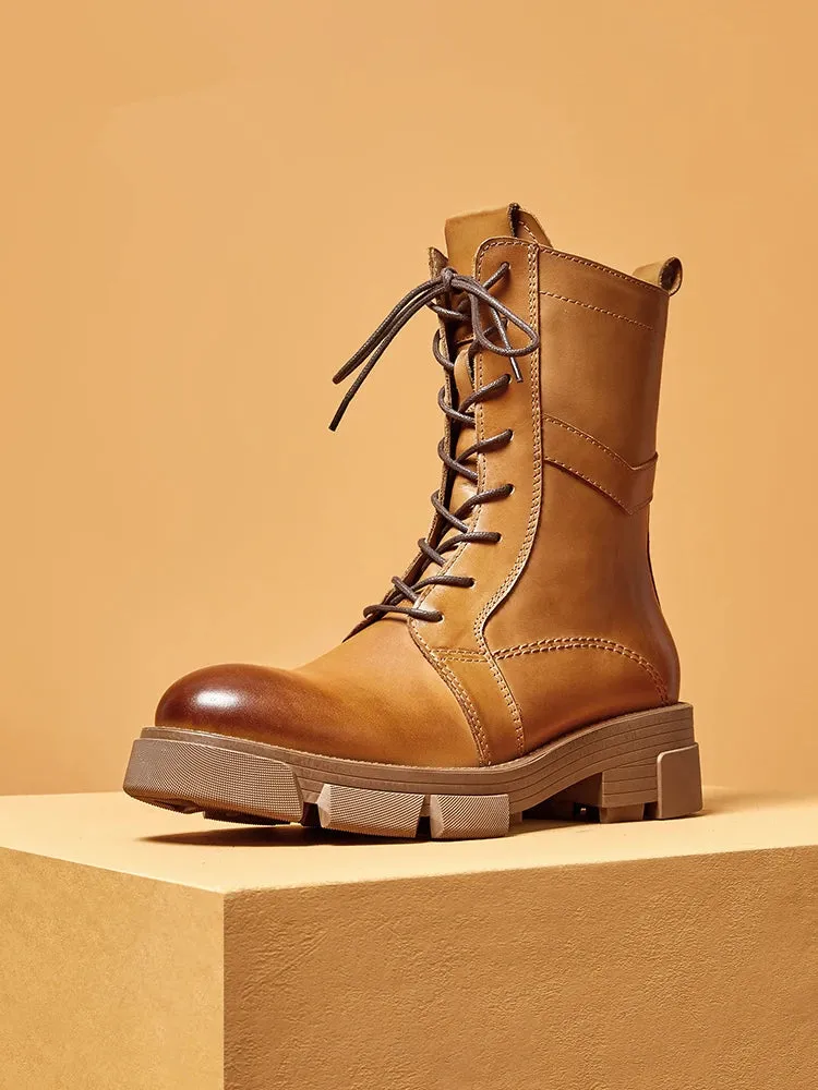 Mid Calf Men's English Casual Style Leather Boots