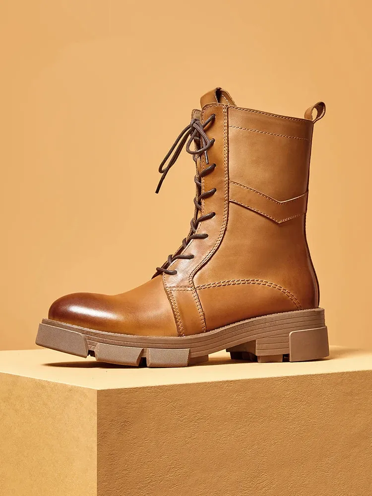 Mid Calf Men's English Casual Style Leather Boots