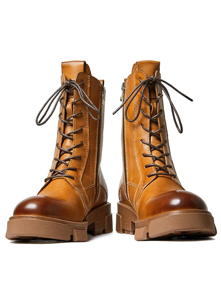 Mid Calf Men's English Casual Style Leather Boots
