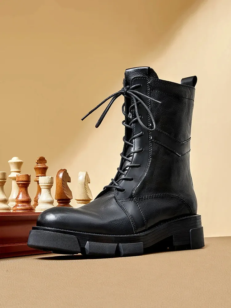 Mid Calf Men's English Casual Style Leather Boots