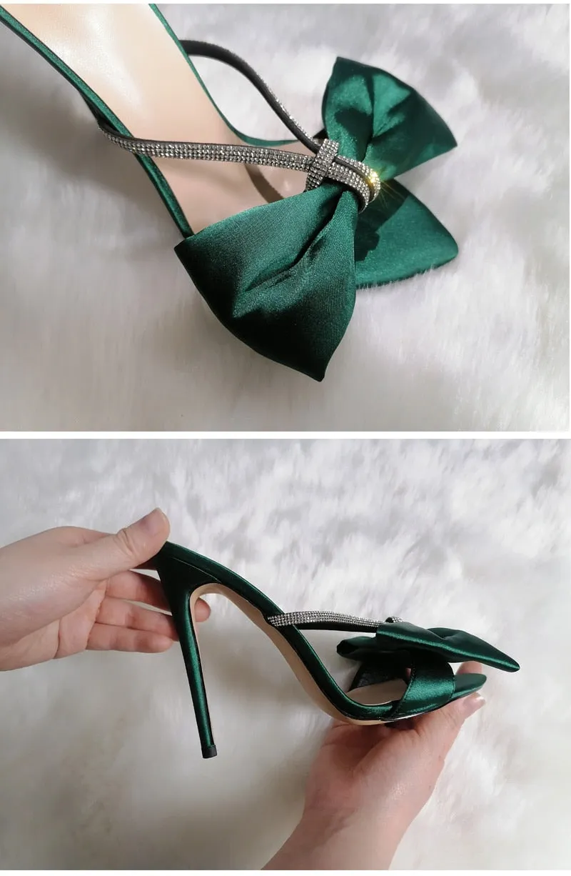 Pointed Toe Crystal Butterfly Slip on Sandals