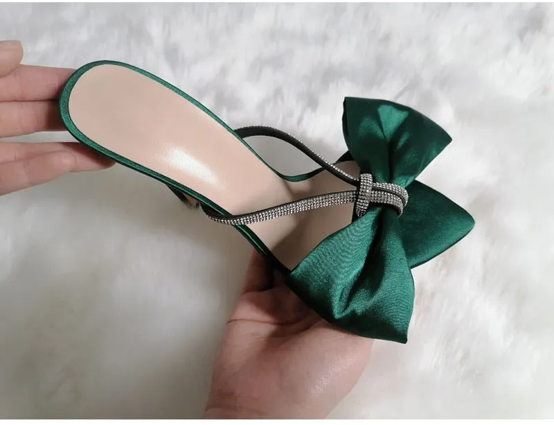 Pointed Toe Crystal Butterfly Slip on Sandals