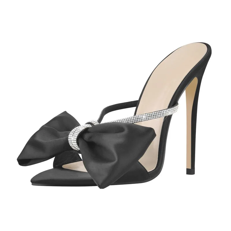 Pointed Toe Crystal Butterfly Slip on Sandals