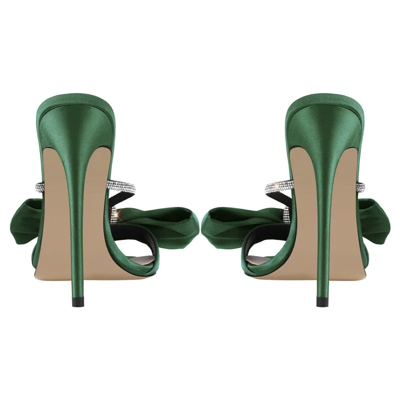Pointed Toe Crystal Butterfly Slip on Sandals