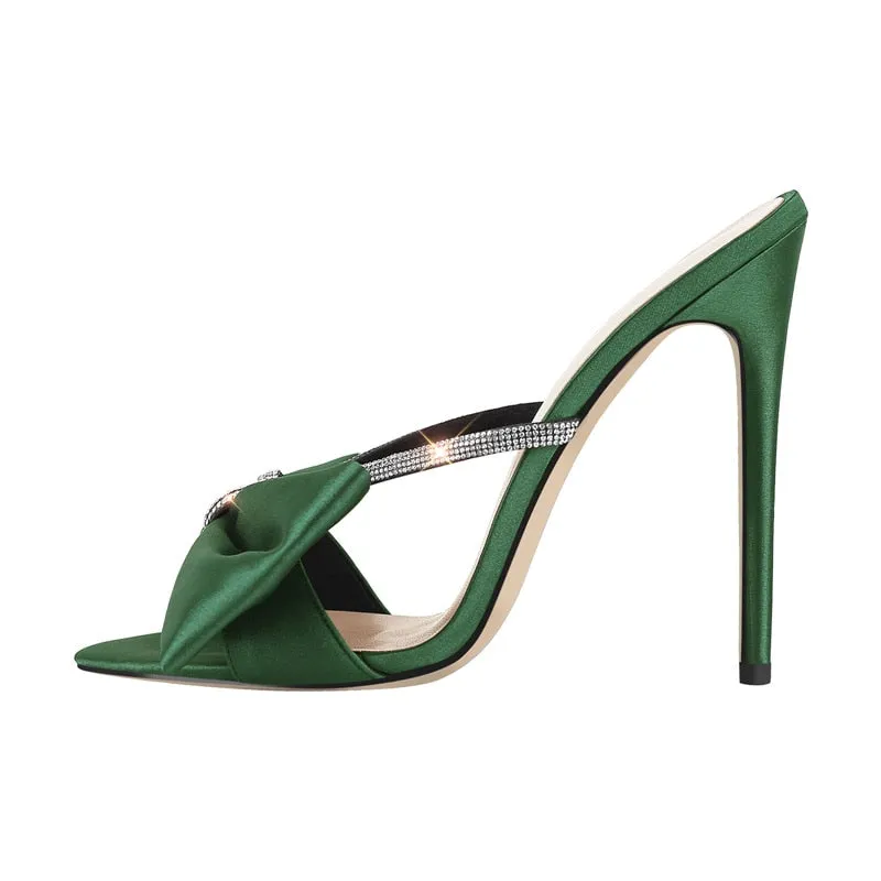 Pointed Toe Crystal Butterfly Slip on Sandals