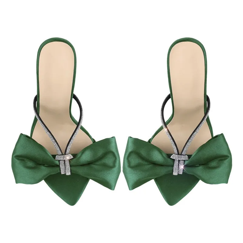 Pointed Toe Crystal Butterfly Slip on Sandals