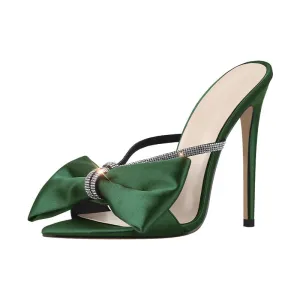 Pointed Toe Crystal Butterfly Slip on Sandals