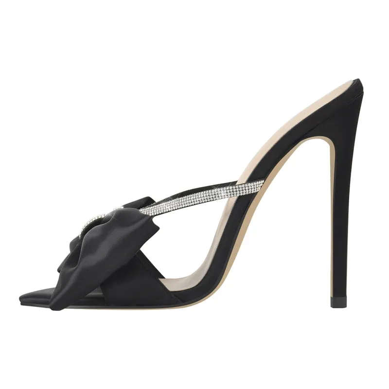 Pointed Toe Crystal Butterfly Slip on Sandals