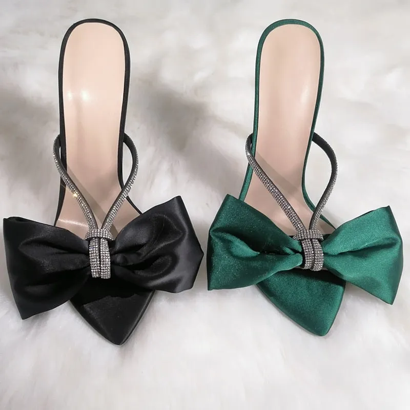 Pointed Toe Crystal Butterfly Slip on Sandals