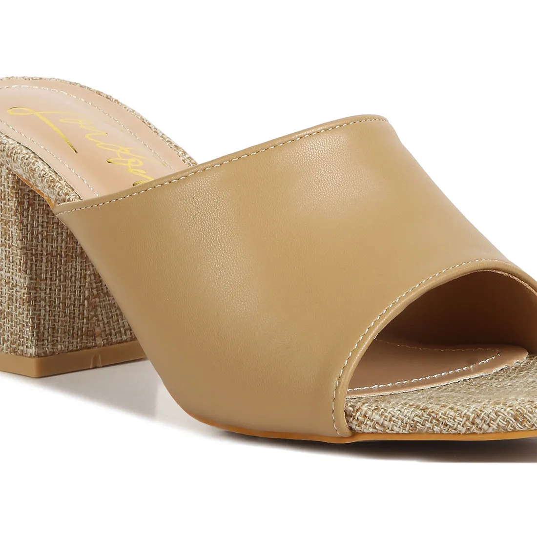 PU Block Heel Slip On Sandals