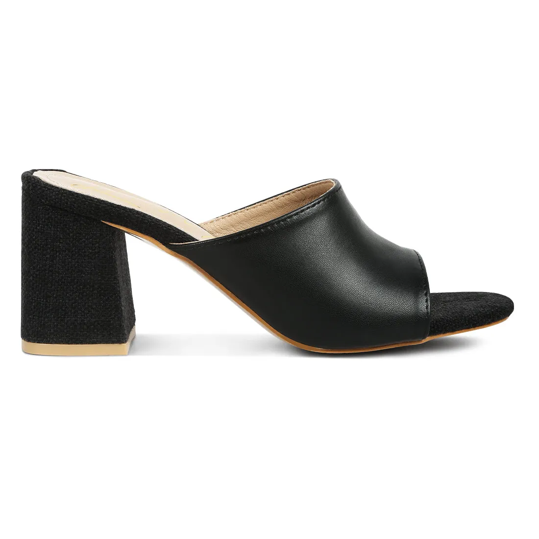 PU Block Heel Slip On Sandals