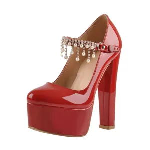 Pumps Ankle Strap Thick Round Heel Shoes
