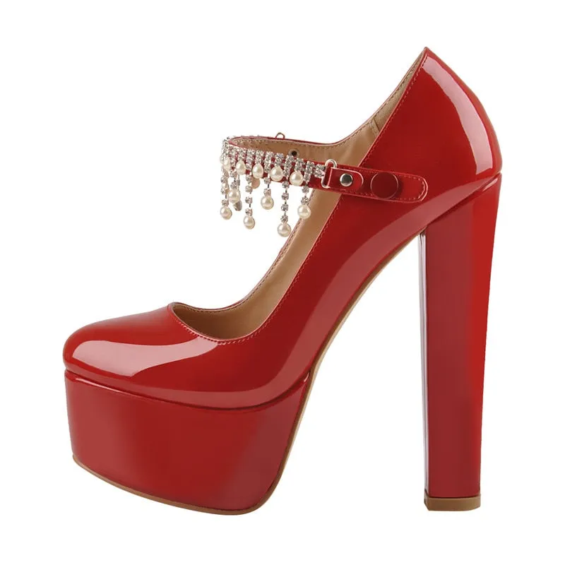 Pumps Ankle Strap Thick Round Heel Shoes