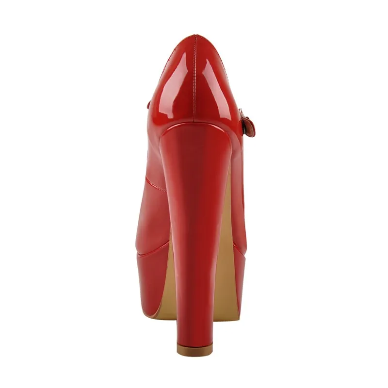 Pumps Ankle Strap Thick Round Heel Shoes