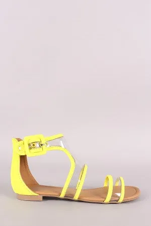Qupid Nubuck Trim Clear Gladiator Flat Sandal