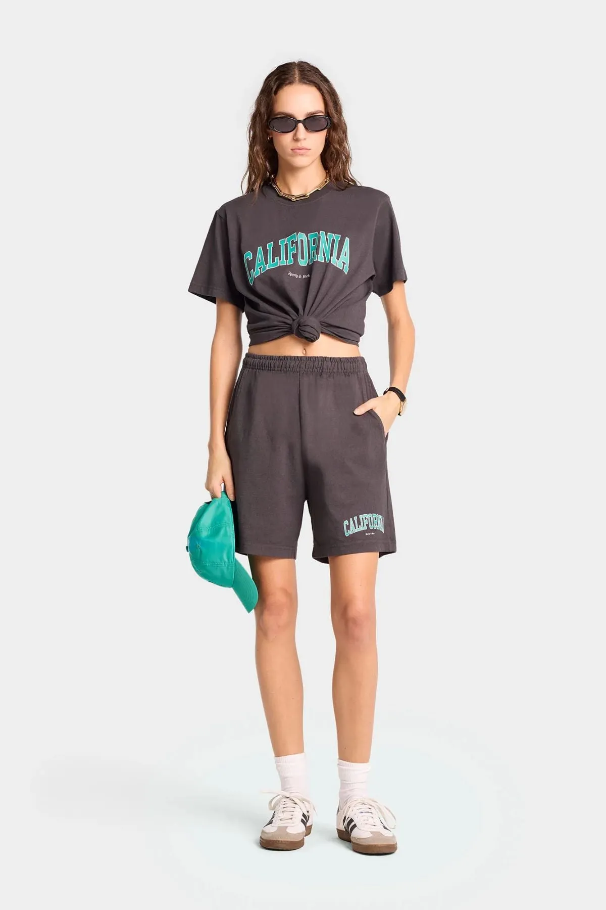 Sporty & Rich California Gym Shorts - Faded Black/ Spring Green