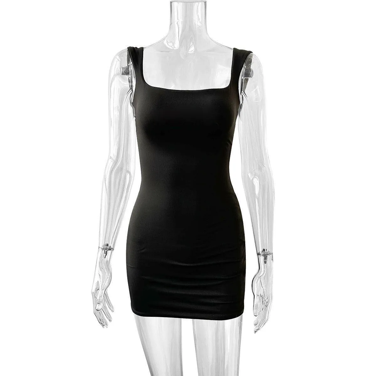 Square Collar Backless Slim Fit Sheath Dress – The Perfect Short Skirt for Effortless Elegance
