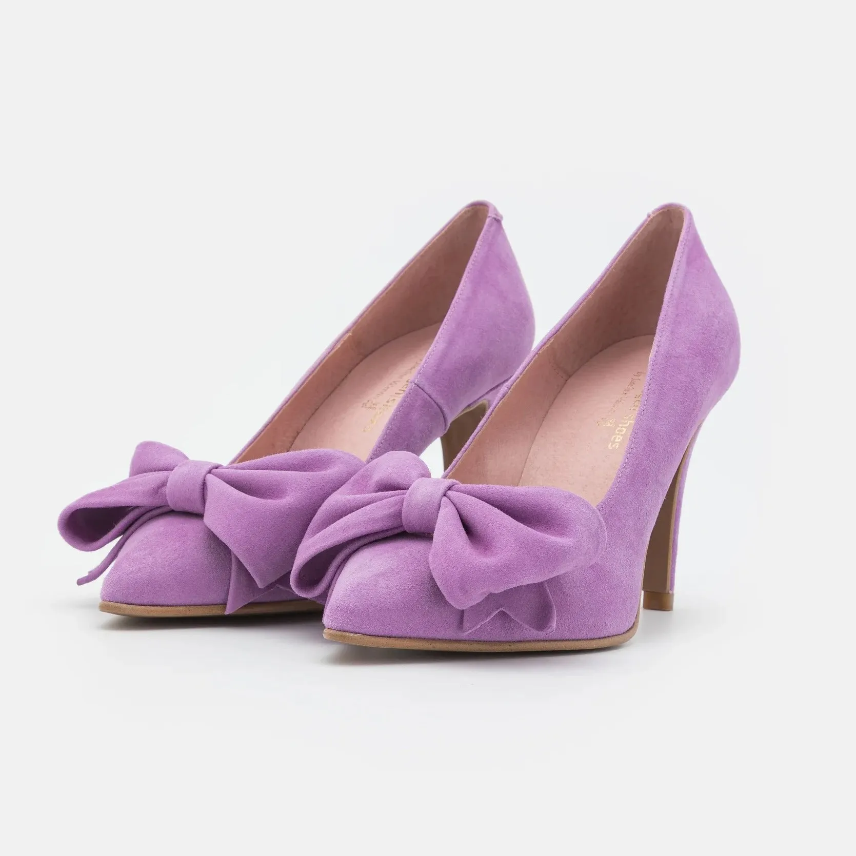 Suede High Heel Pump with Bow - Purple